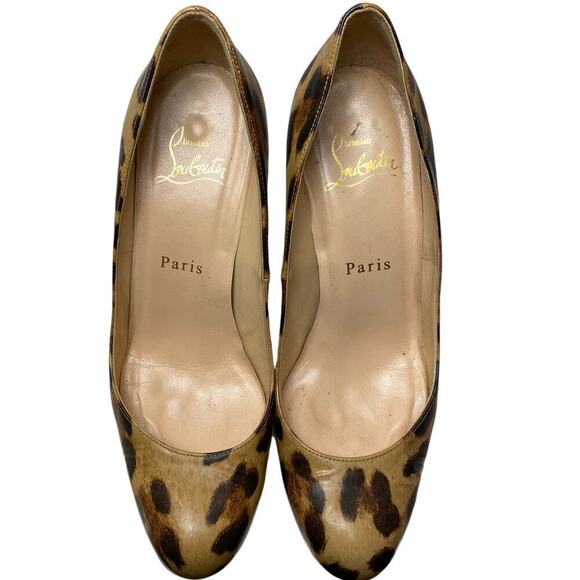Christian Louboutin Leopard Print Patent Leather Wedges - with box and bag